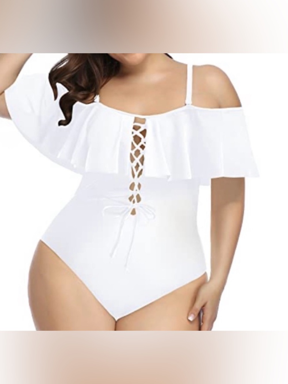 White off the shoulder one piece swimsuit - Picture 2 of 8